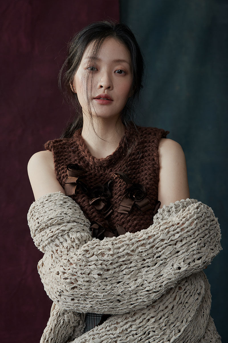 Thumbnail: BJ-368A | Linen Fabric Combined Hand Knit Pullover