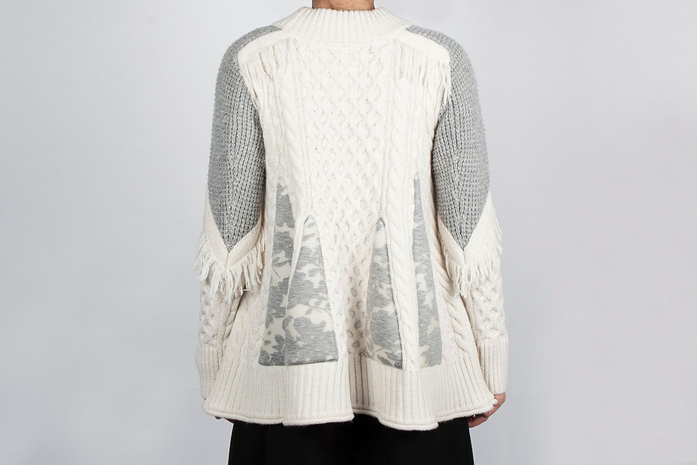 Thumbnail: W111-A | Mixed Fabric Fringe Pullover