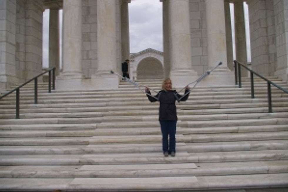 She's a Trooper- Arlington Cementary- We are Alive and Moving- crutches and all!