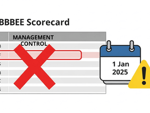 A B-BBEE scorecard showing the 19 points for Management Control being lost due to the 2025 Employment Equity Amendment Act.