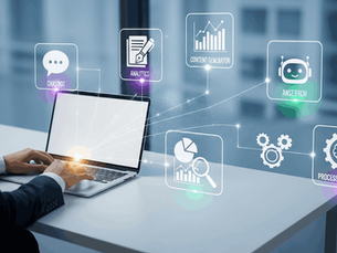 A small business owner using AI and automation tools to streamline their marketing and customer service.