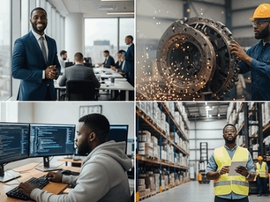 A collage showing the diverse industries served by White Paper Systems learnerships.