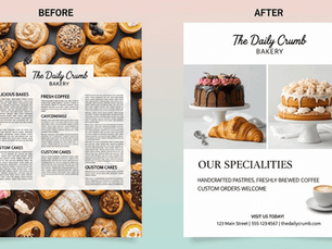 A before-and-after comparison showing the impact of professional graphic design on marketing materials.