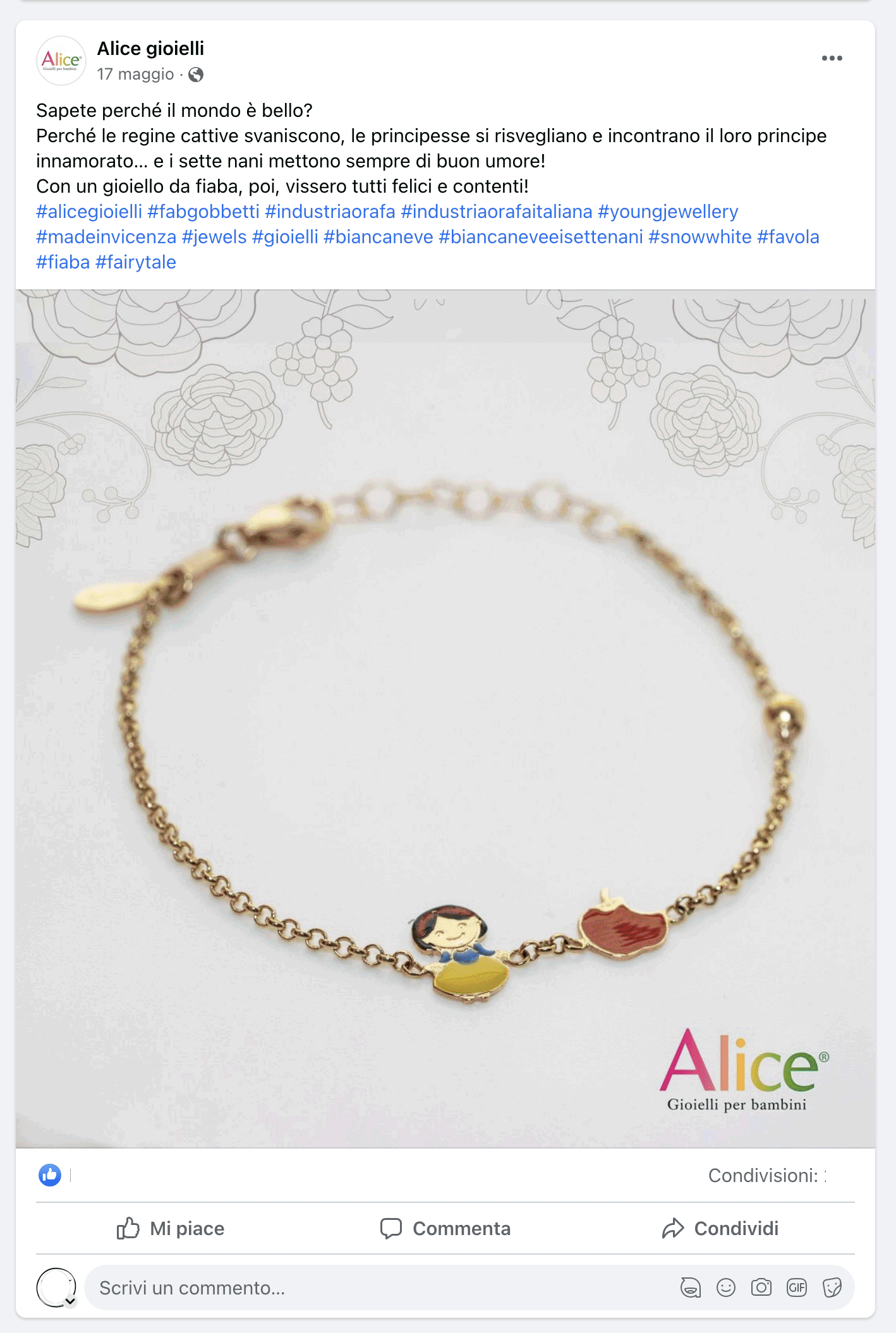 Comunicazione social Alice Gioielli per bambini