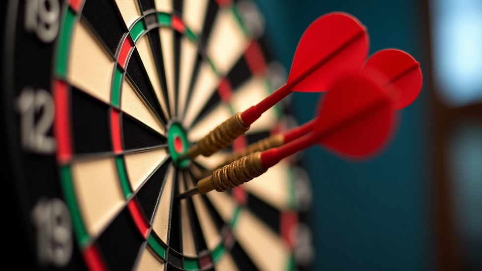 Close-up view of a high-quality bristle dartboard with darts