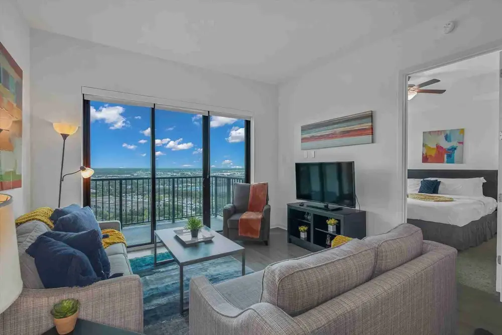 Furnished living room at Vantage near MD Anderson
