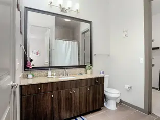 Furnished bathroom at Modera Flats near MD Anderson