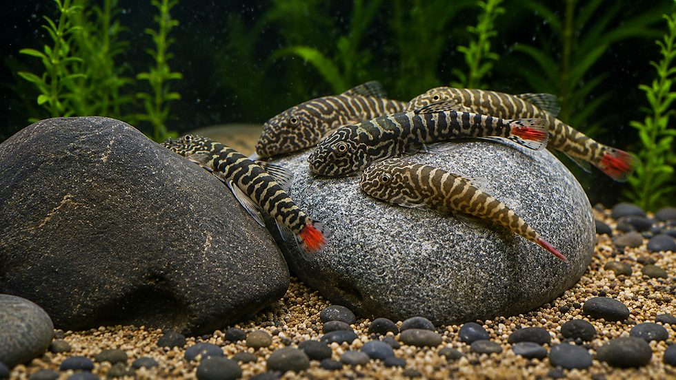 Thumbnail: Gastromyzon sp. SK02 Red Tail Loach on an aquarium stone