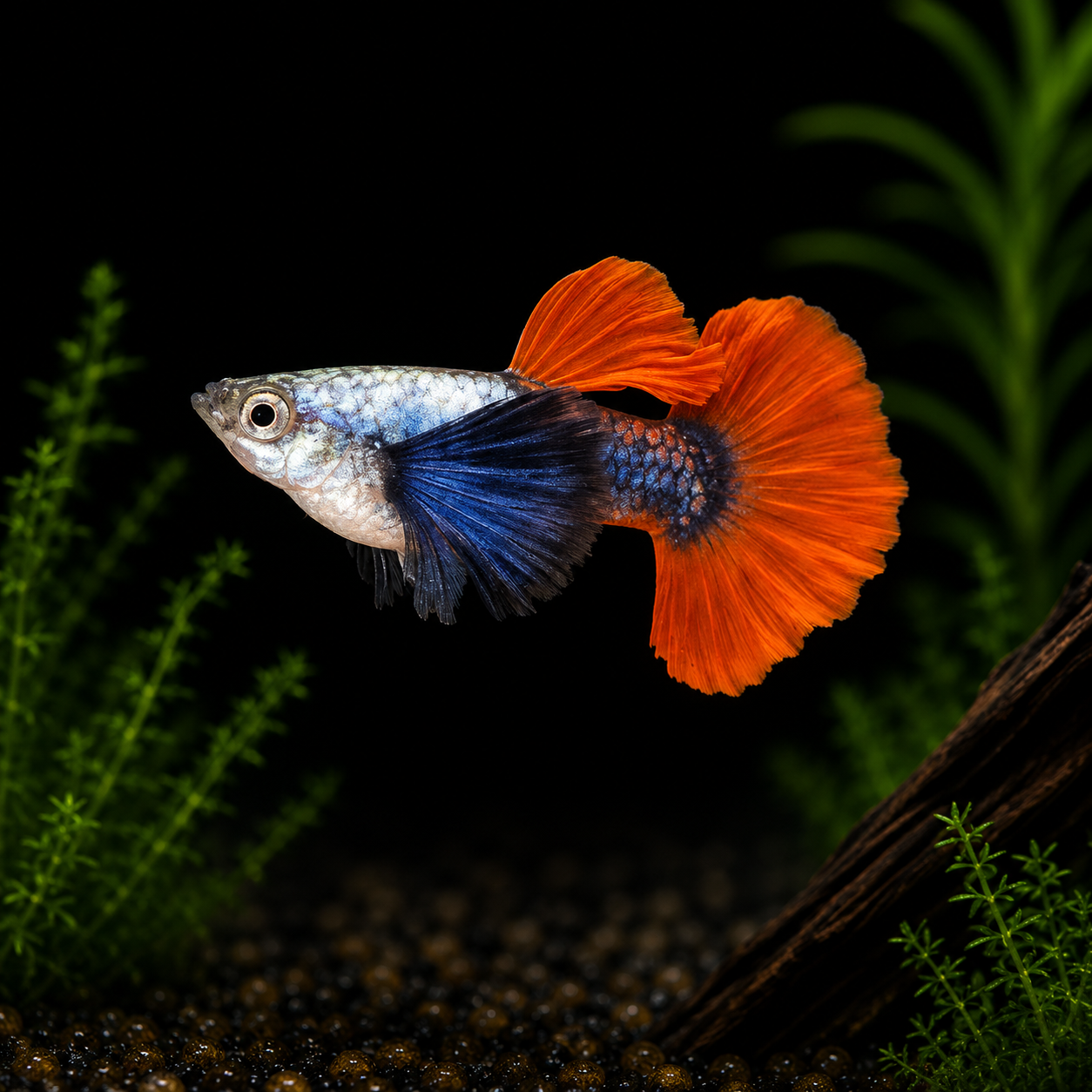 Guppy de cola roja y cuerpo corto de Dumbo