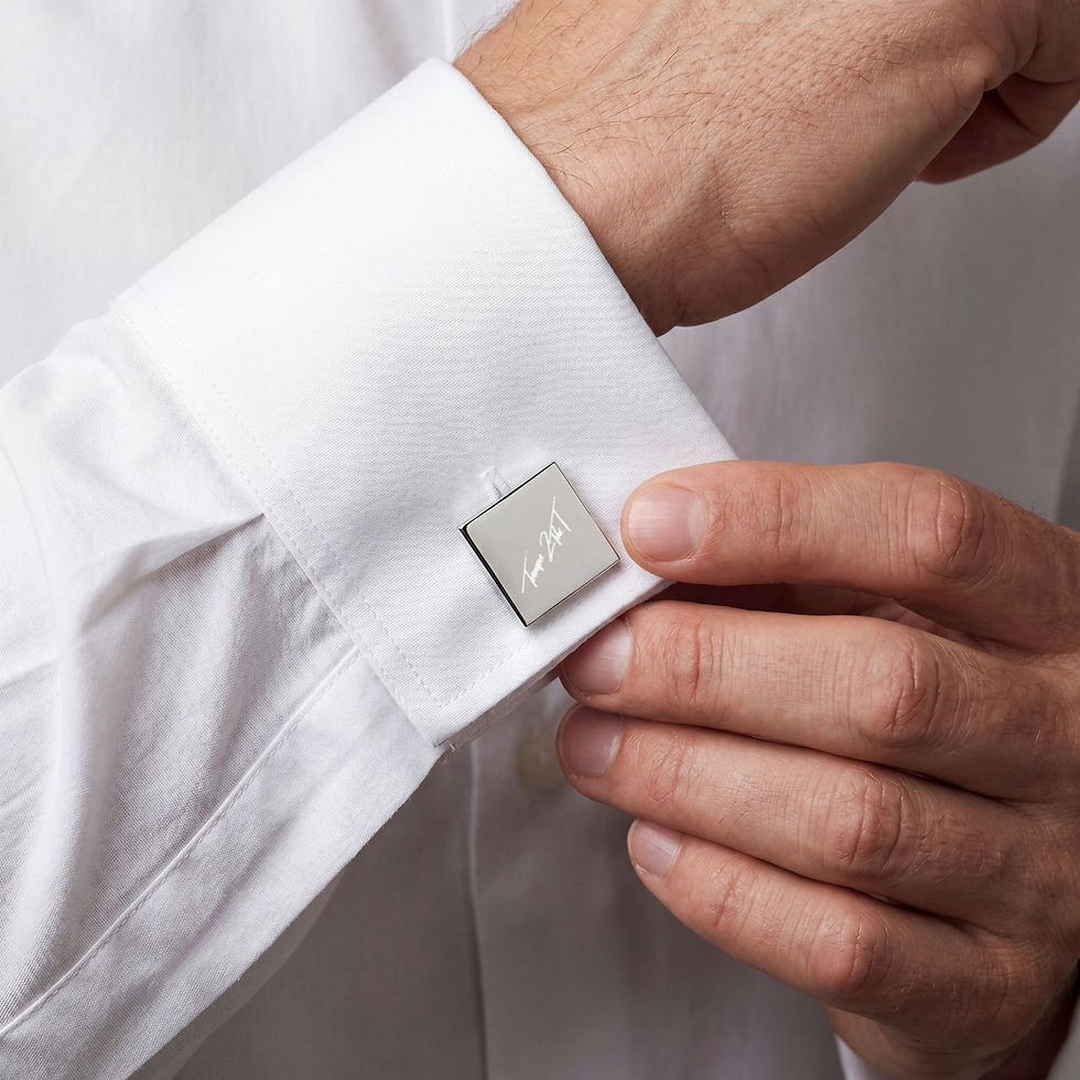 Thumbnail: Gold Square Tampa2TheT Cufflinks — Engraved Signature Accent, Gift Accessory.