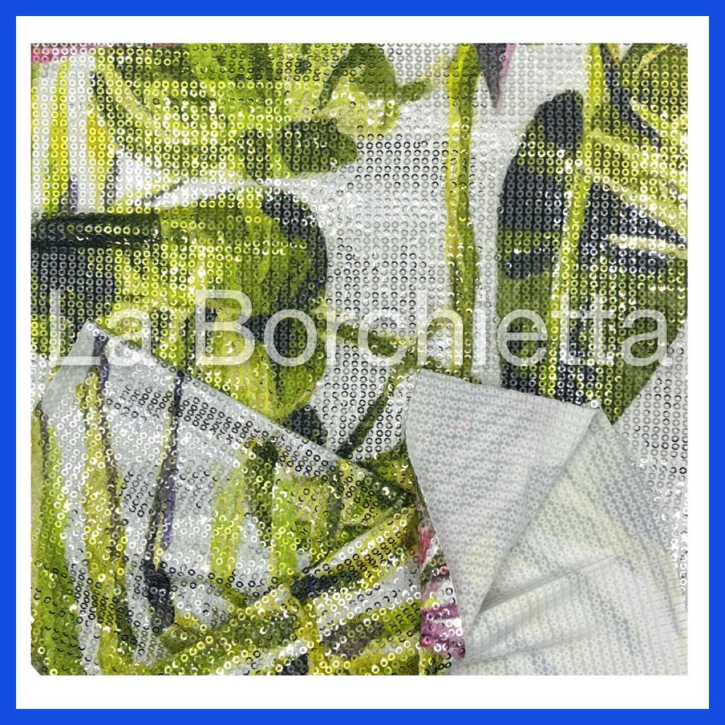 Tessuto con paillettes con stampa sublimatica