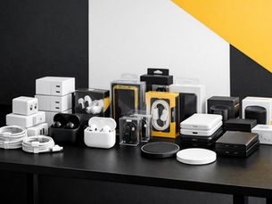 Small electronics and accessories arranged for online product reselling business