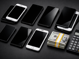 Flat lay of smartphones and cash on a desk representing phone flipping for profit in 2026