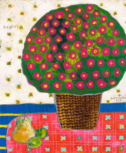 赤い椿とスウェーデンの絨毯