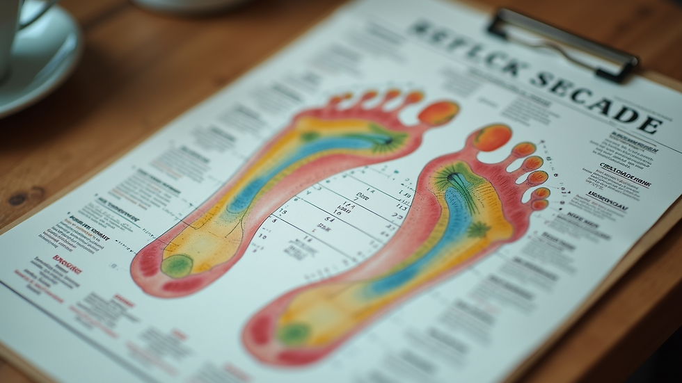 High angle view of reflexology chart with foot diagrams