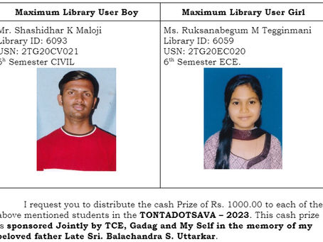 Maximum Library User award for the year 2022-23