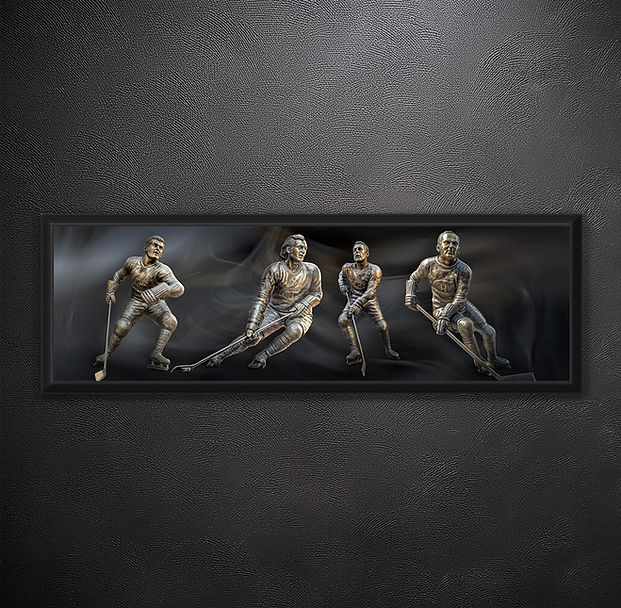 <p class="font_8">Quatre légendes, un même héritage. Maurice Richard, Guy Lafleur, Jean Béliveau et Howie Morenz demeurent unis dans un mouvement éternel, incarnant le courage, le talent et la passion qui ont forgé l'âme du hockey montréalais. Un hommage à ceux qui ont inspiré des générations et fait vibrer tout un peuple.</p>