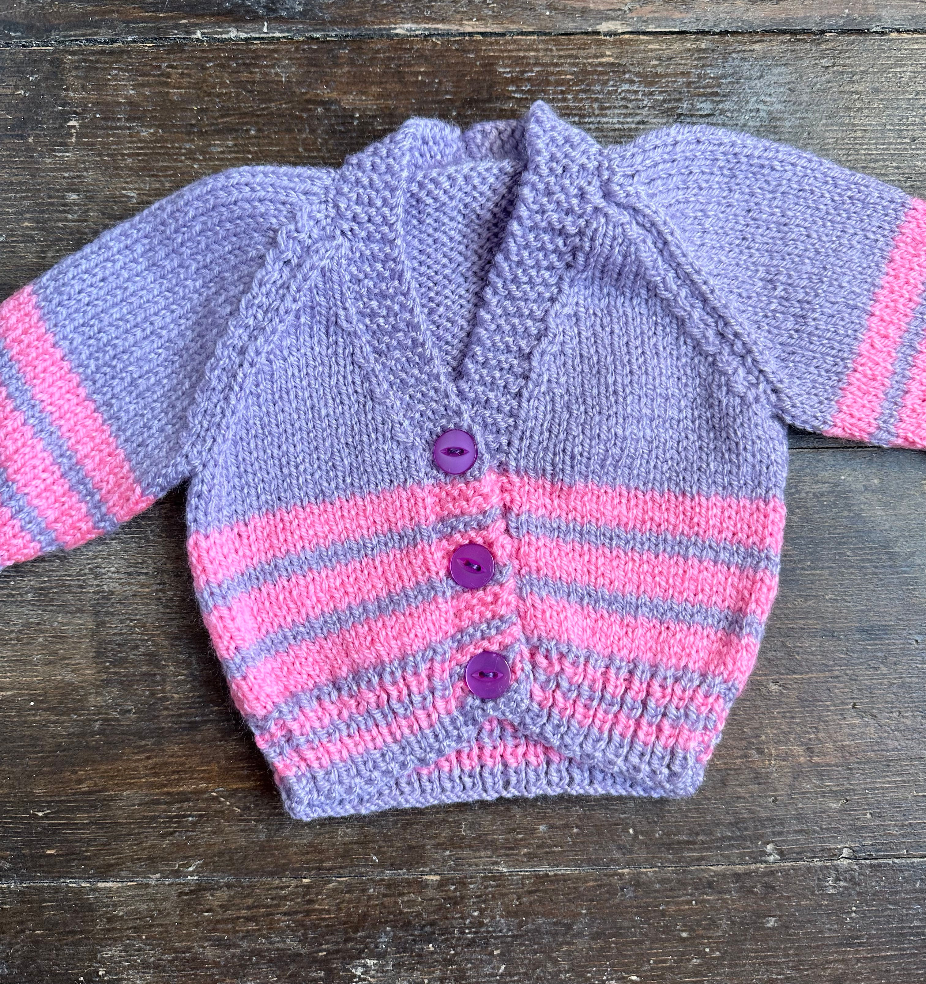Purple with pink stripe 0-3 month cardigan