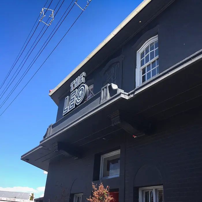 The Leo building sign on Albert Road, Woodstock