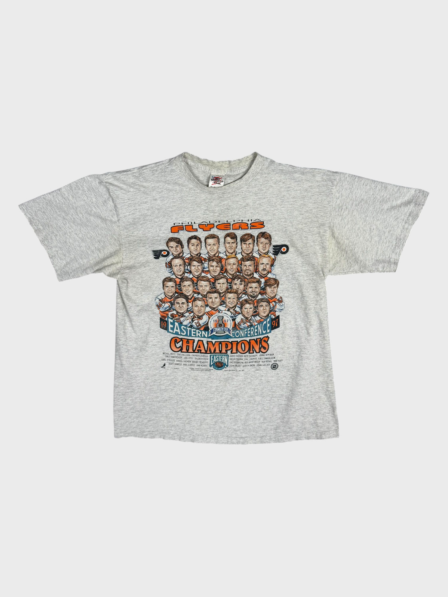 Vintage 1997 XL Philadelphia Flyers Team Caricature Conference Champs Shirt