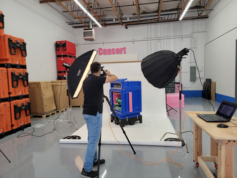 Commercial photographer Hrach Hovhannisyan shooting industrial semi-conductor cases in the field