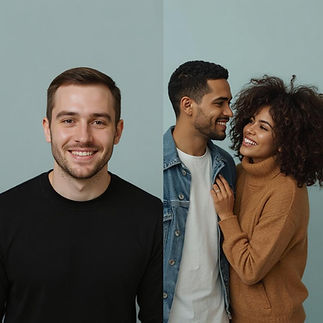 Portrait of a smiling man and a happy couple standing together