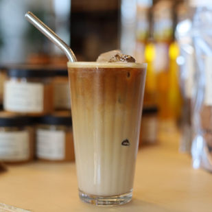 a large cup of iced coffee