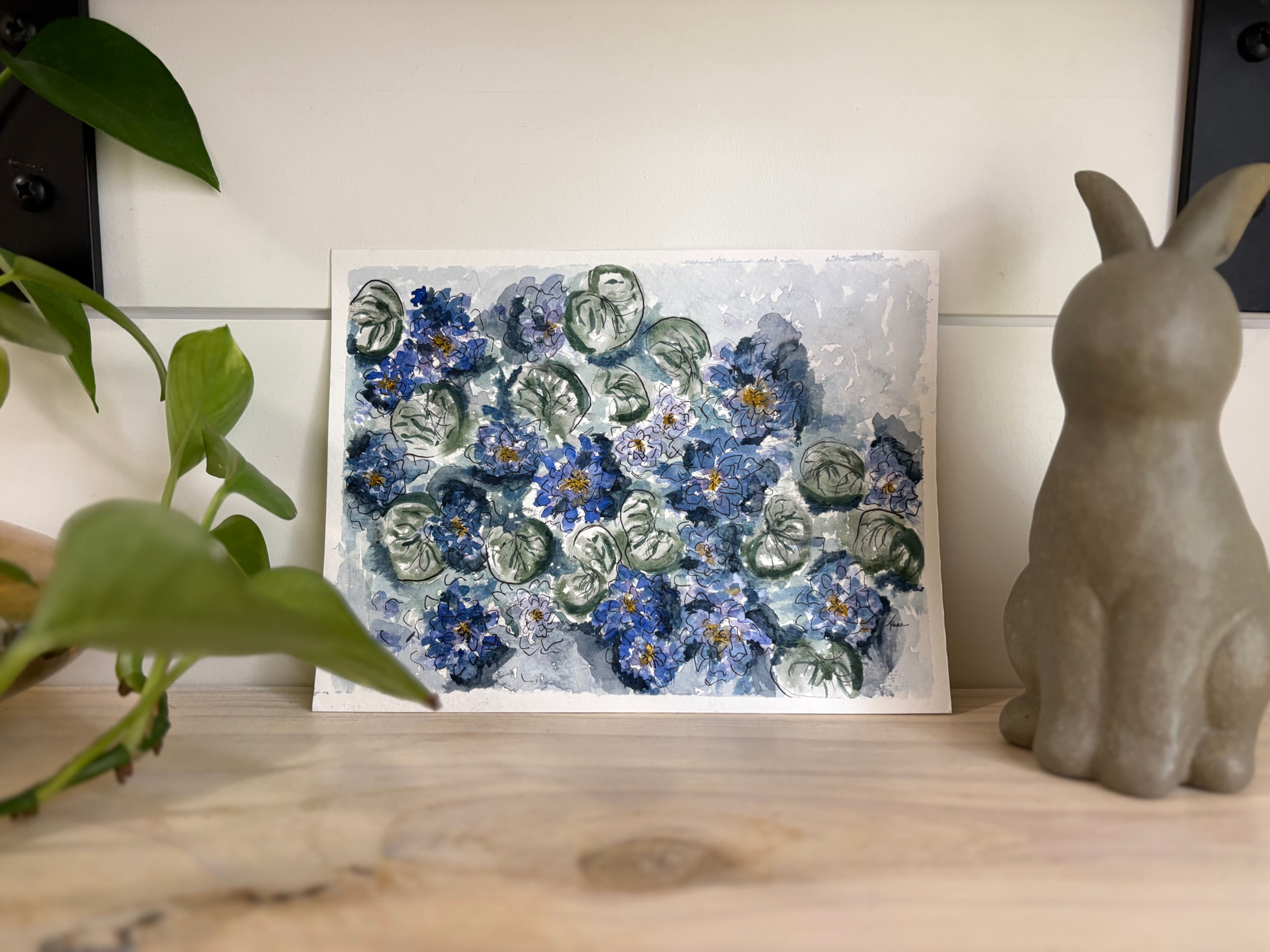 Blue Water Lily Dreams- Original Watercolor