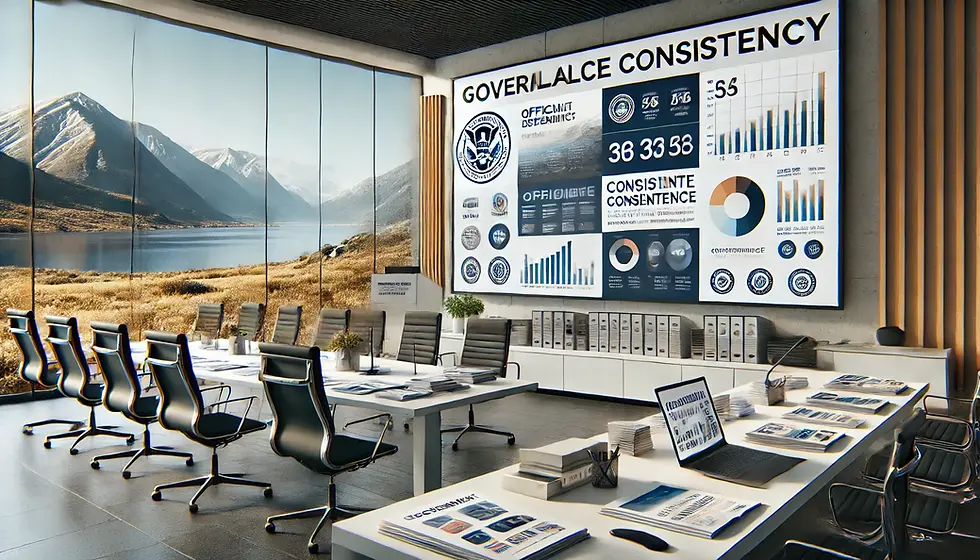 an empty conference room with a presentation created for a government viewer
