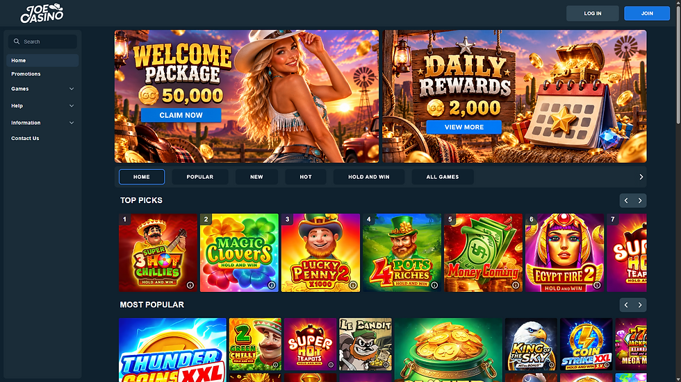 Joe Casino homepage