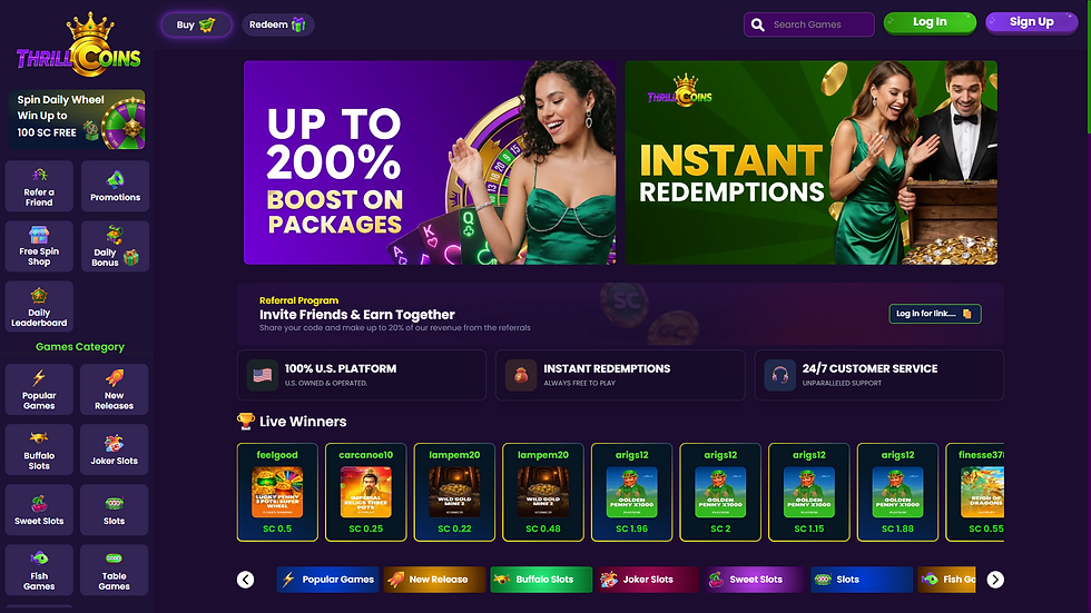 ThrillCoins homepage