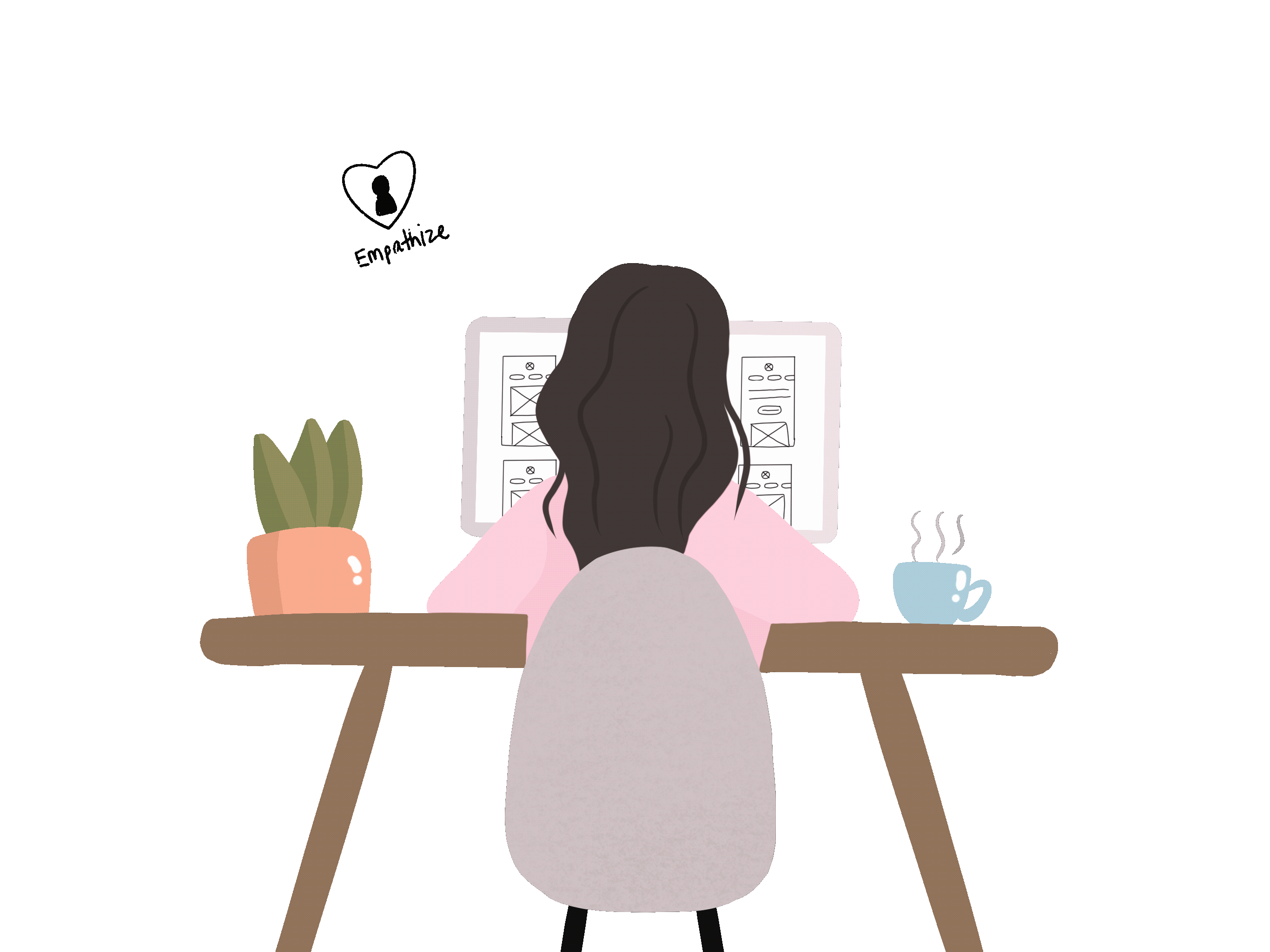 Illustration of working by desk