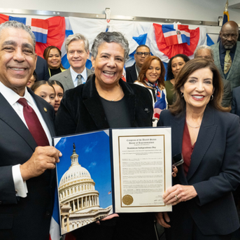 Governor Hochul and Congressman Espaillat host a Press Conference at JPD Community Center in celebration of the Dominican Independence Day