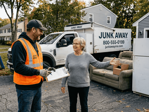 Junk removal crew at Massachusetts home driveway