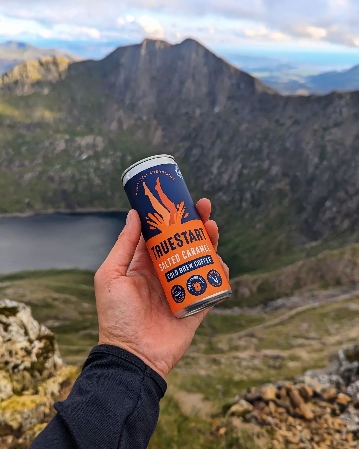 A Truestart Cold Brew Coffee on Crib Goch, Snowdonia
