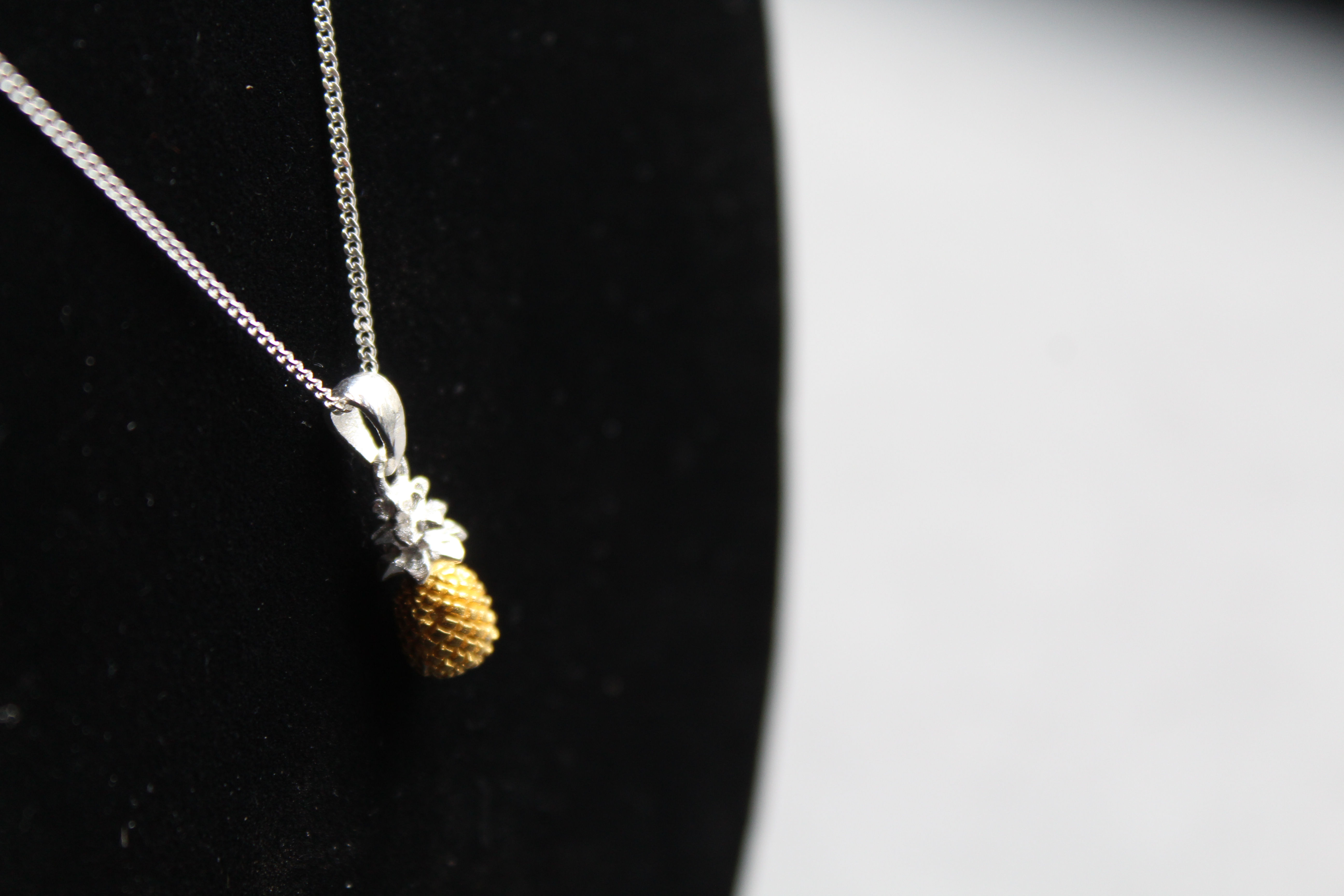 Sterling Silver & Gold Plate Pineapple Pendant on Chain