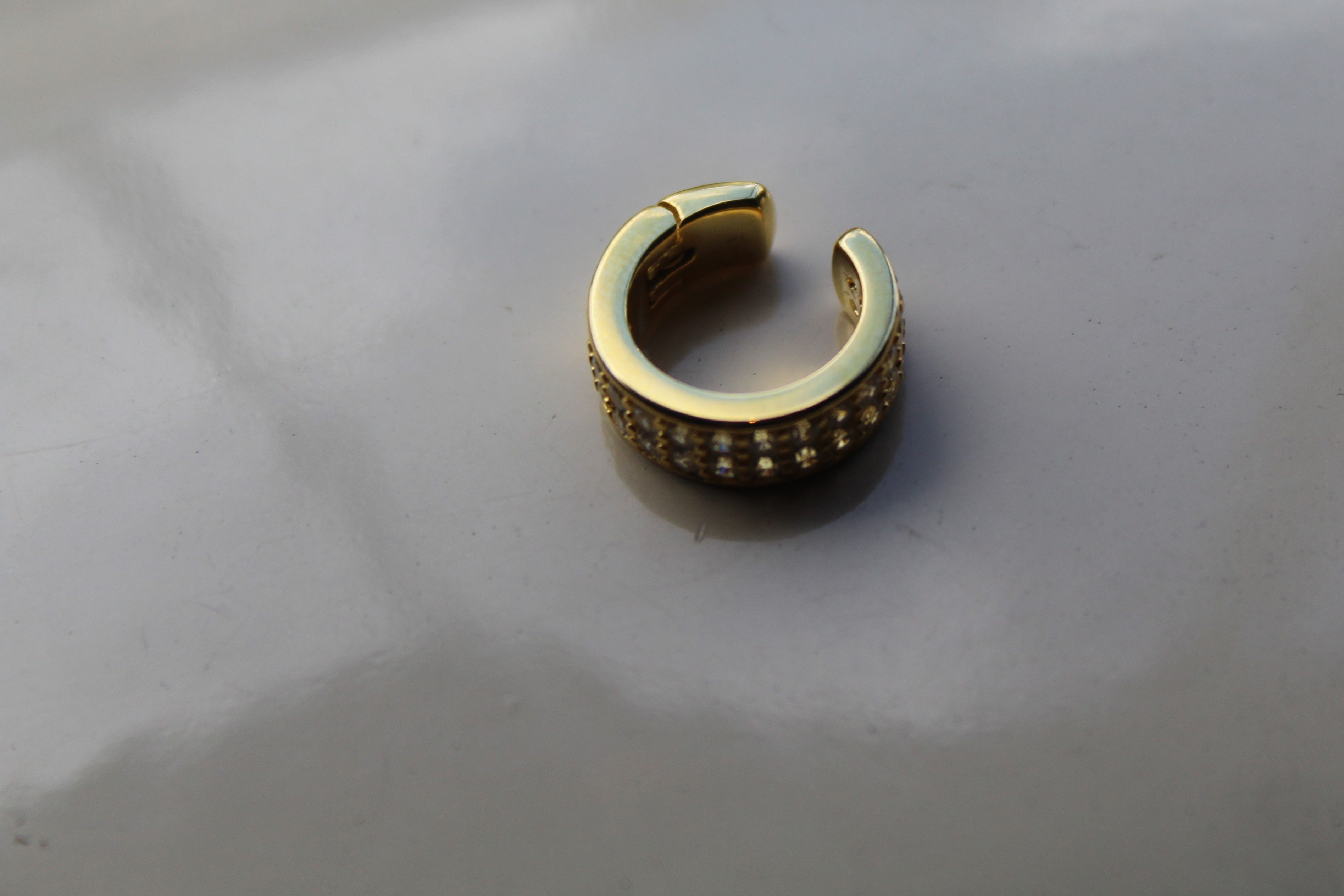 Yellow Gold Double Row Ear Cuff with White Cubic Zirconia Stones