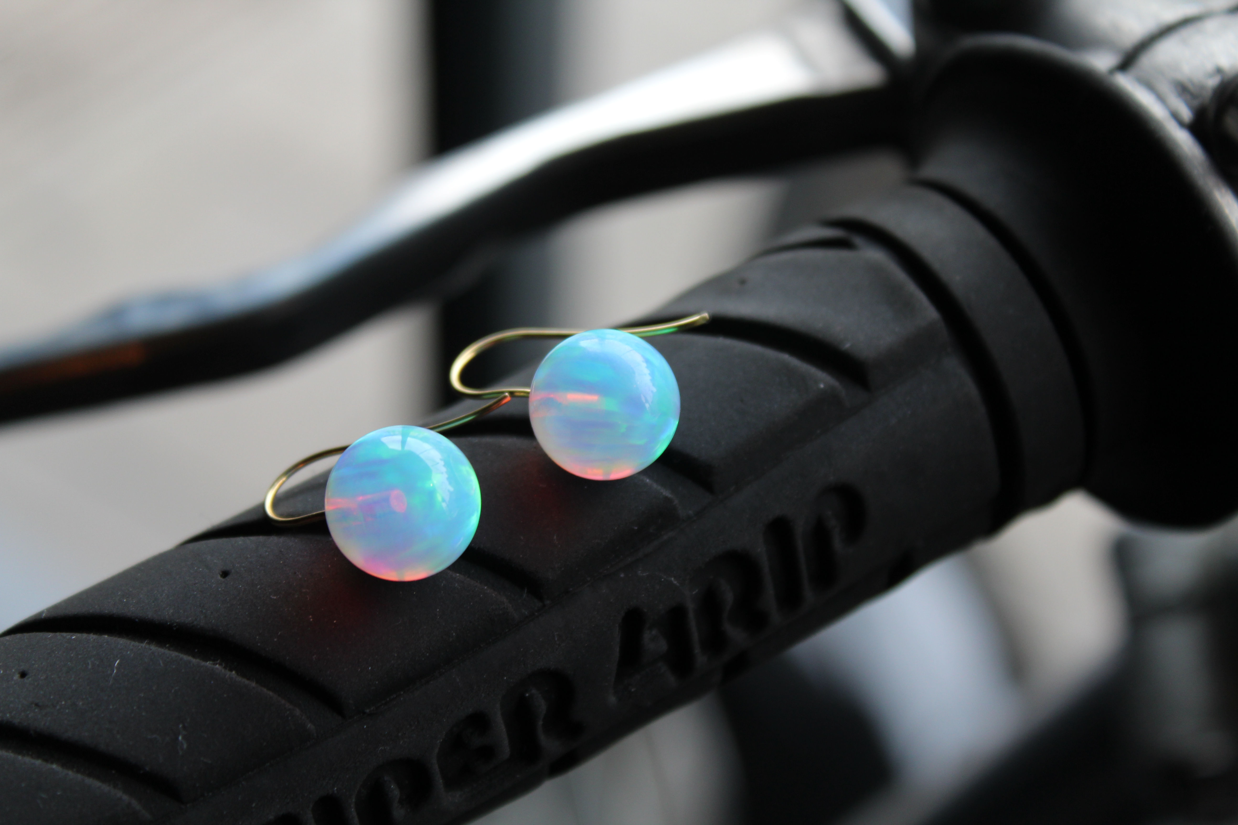 9ct Gold Yellow Hook Earring with Iridescent Sea Opal Or Ice Opal