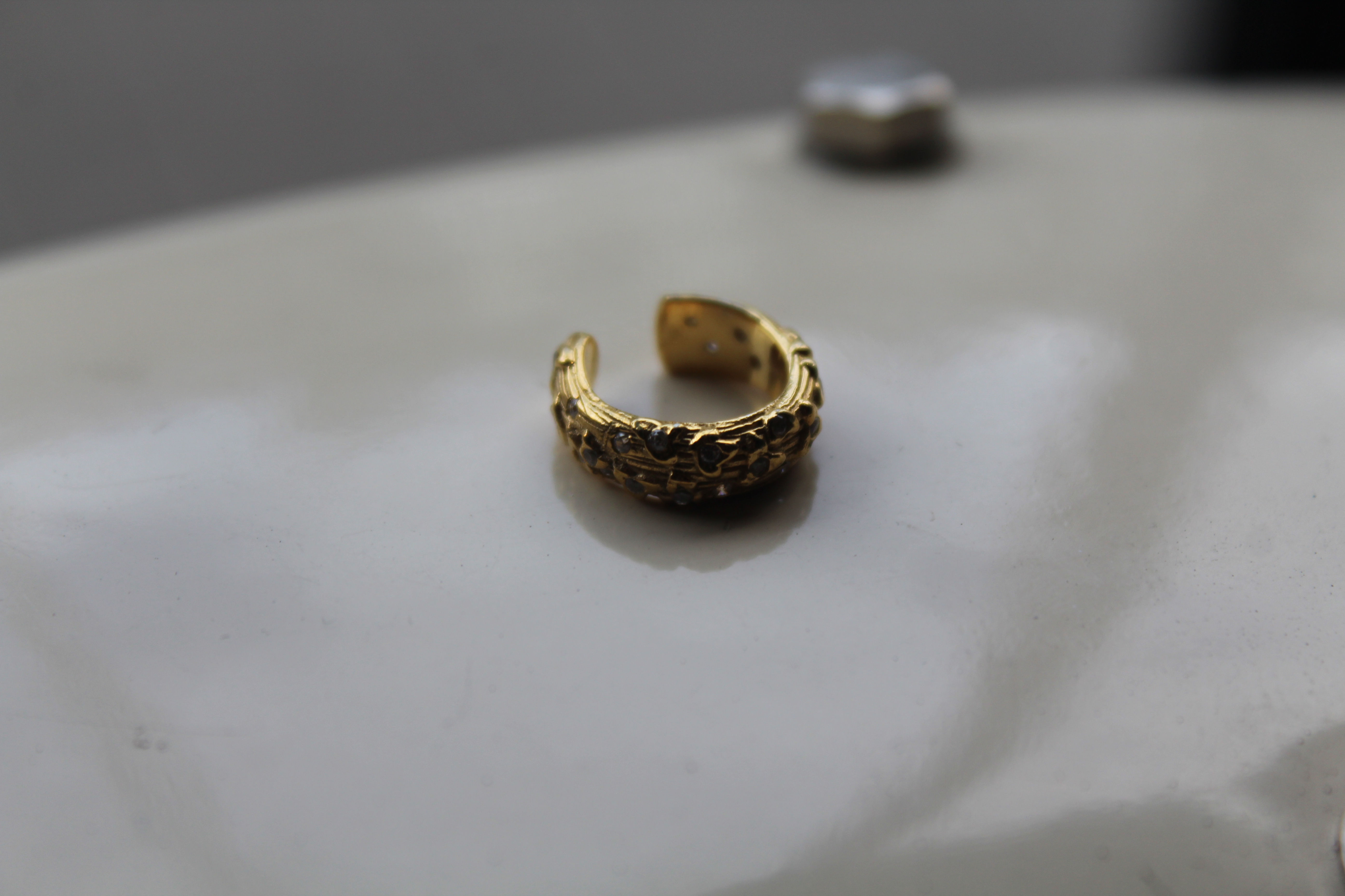 Large Yellow Gold Finish Ivy Ear Cuff with Cubic Zirconia Stones