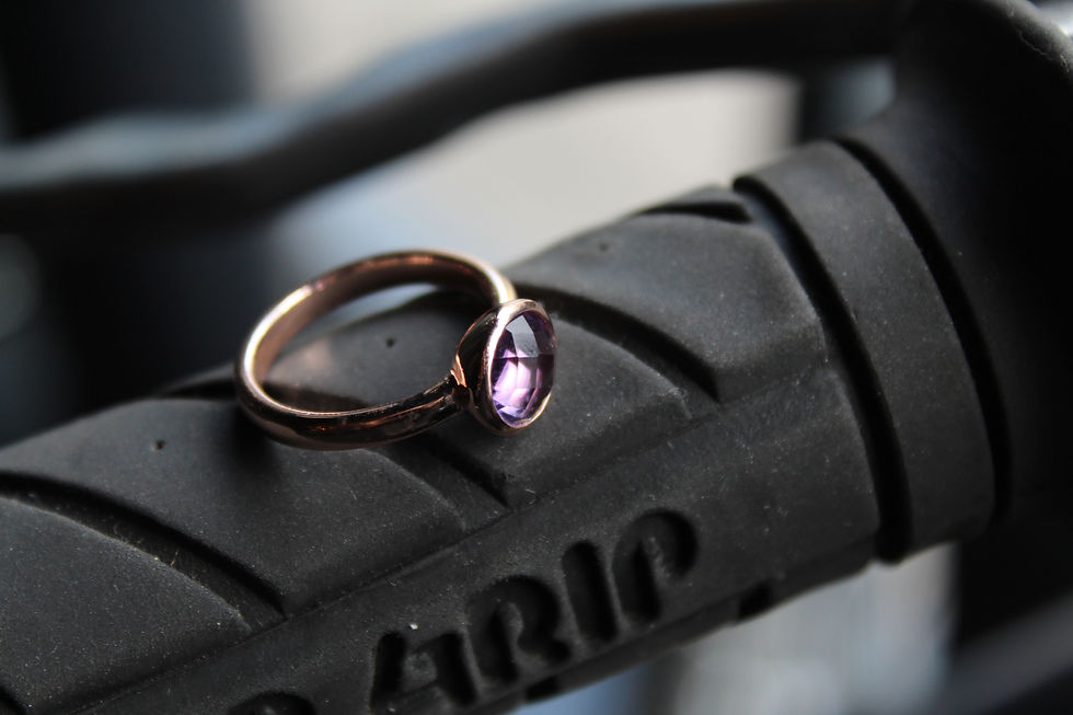 Thumbnail: 8mm Round Amethyst Rose Gold Plated Ring