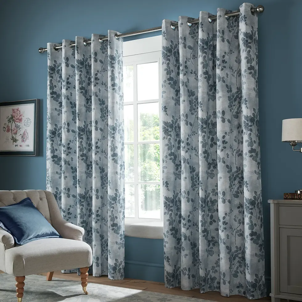 Thumbnail: Laura Ashley Mill Hayes Curtains in smoke blue with eyelet heading