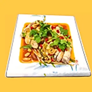 A2. Hühnerkeule mit scharfem Chili-öl/Chicken leg with chili oil, crunched peanuts and sesame /口水鸡