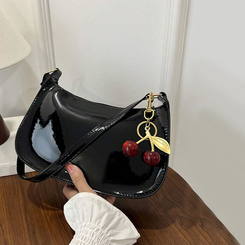 Thumbnail: Women's PU Leather Handbag Versatile Fashion Solid Color Cherry Pendant Shoulder