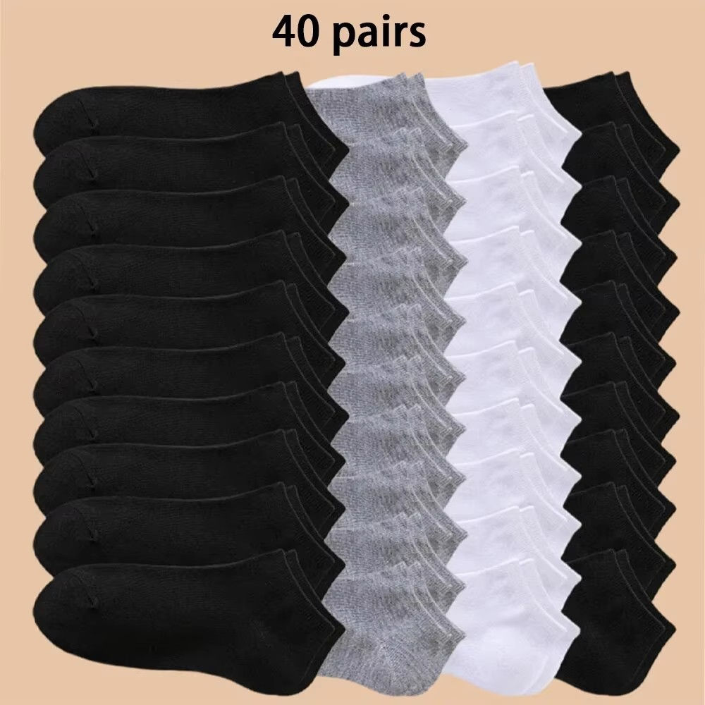Unisex 40/20/10 Pairs of Solid Color Socks, Soft and Lightweight Ankle Socks, WO