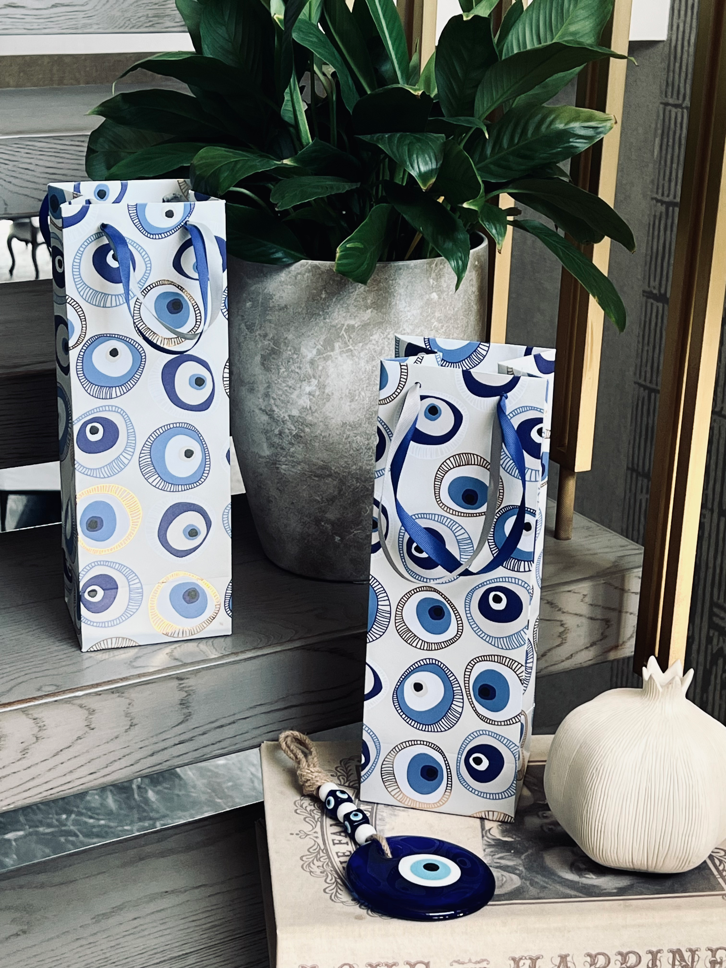 SET OF 2 WINE BAGS WITH EVIL EYE