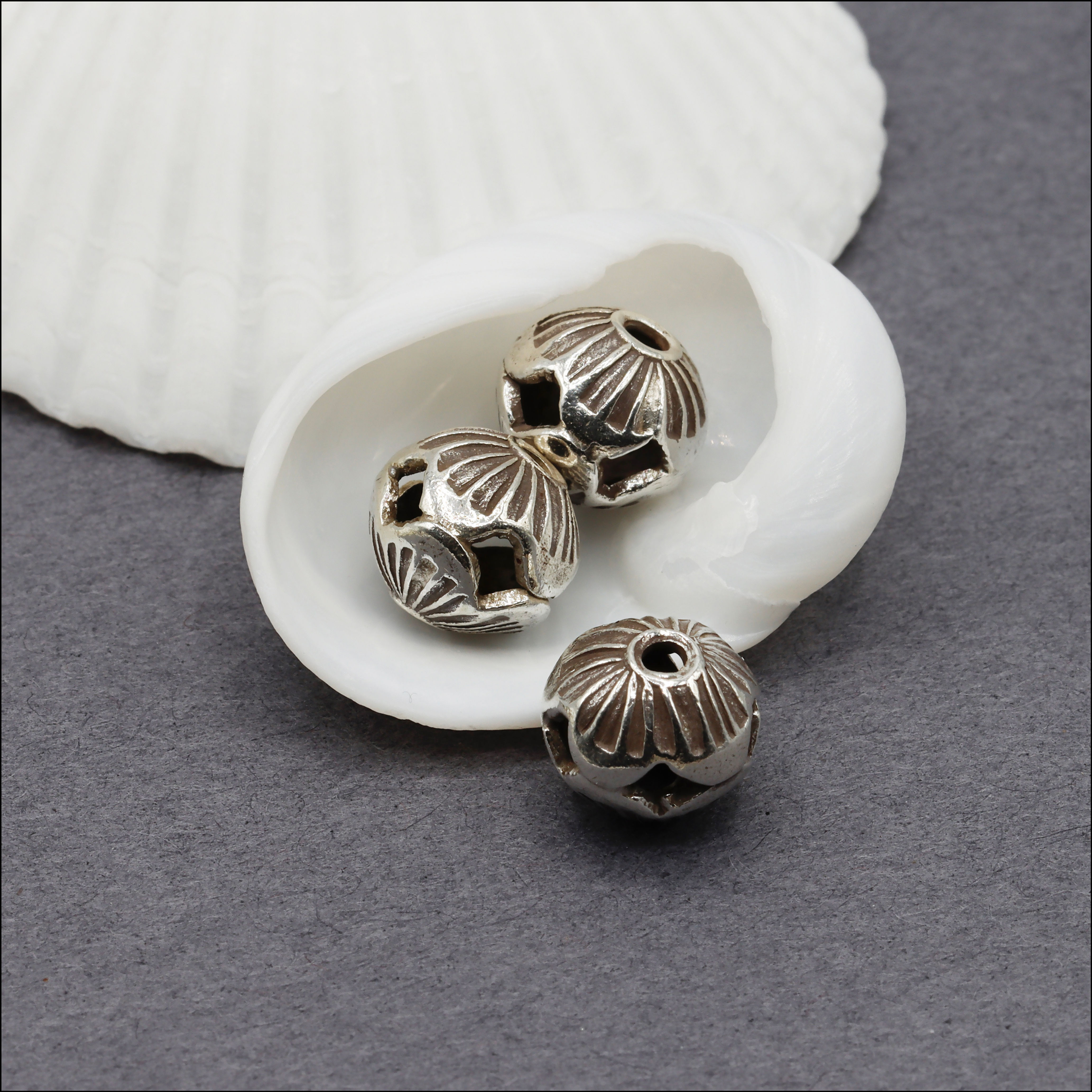 HB079 ~ Hill Tribe Silver Stamped Beads ~ Package of 2