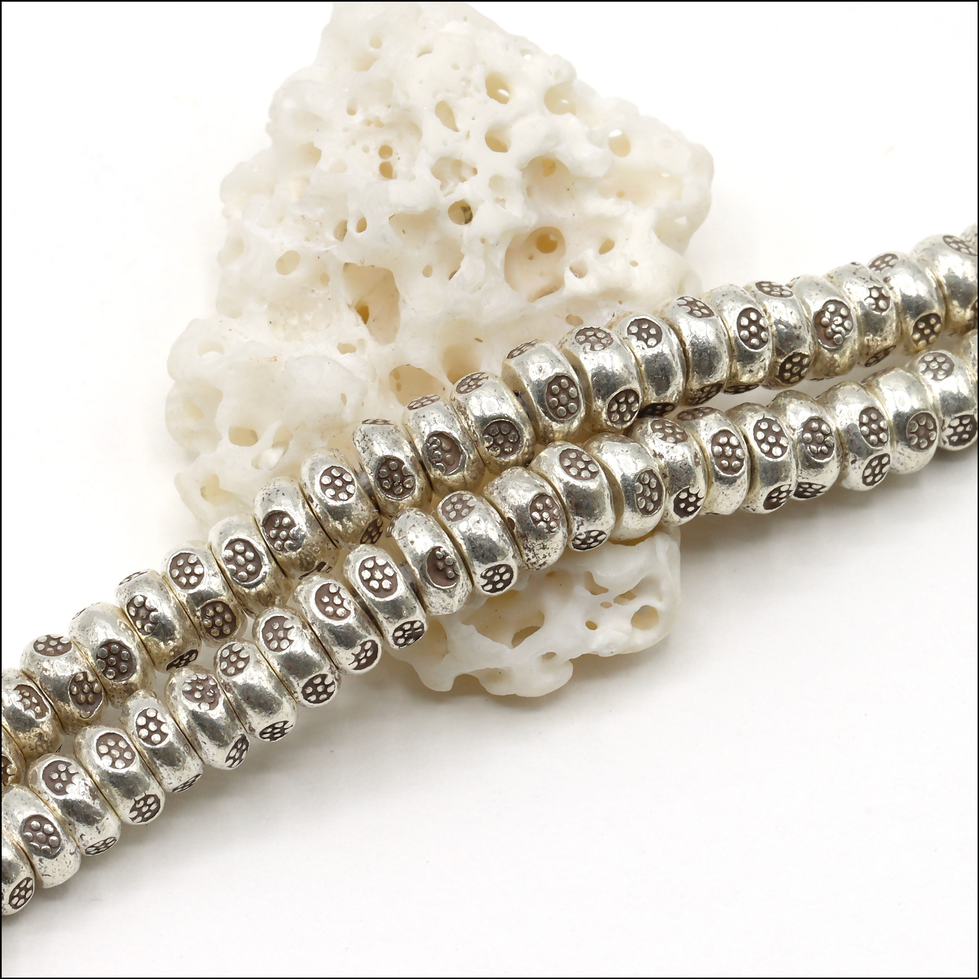 HSTR50 ~ Hill Tribe Silver Flower Stamped Bead Strand ~ Price per Strand