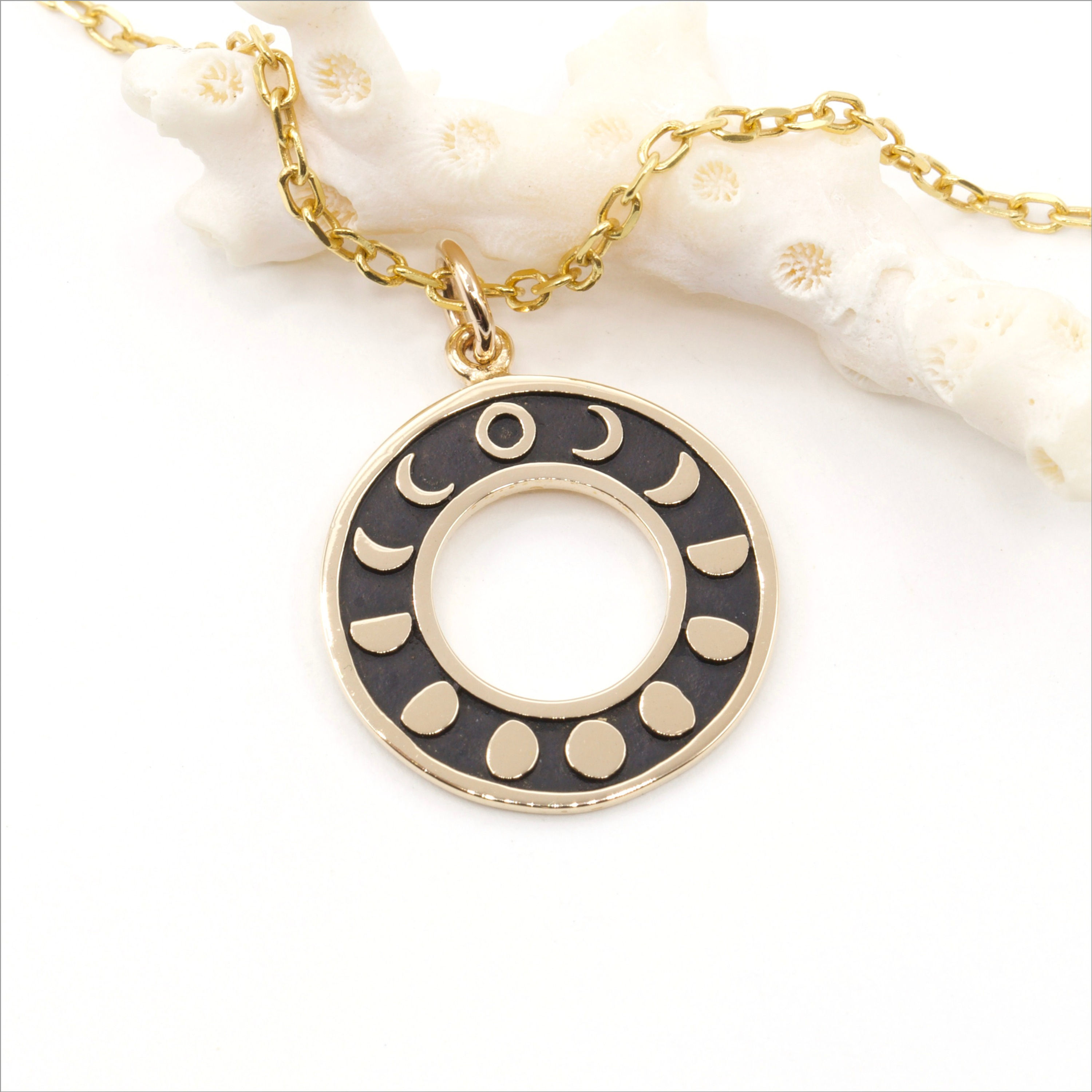 BZ06 ~ Bronze Moon Phase Circle Charm