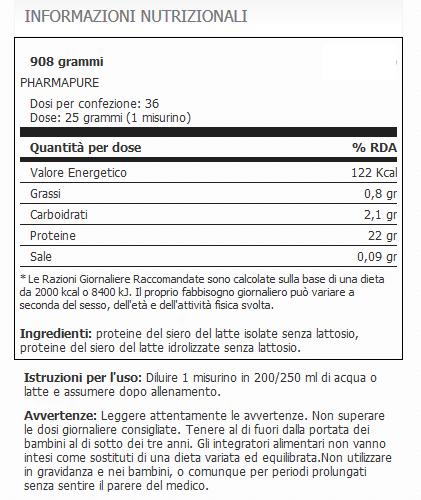Miniatura: PROTEINE Isolate idrolizzate SENZA LATTOSIO 908 gr               88% di proteine