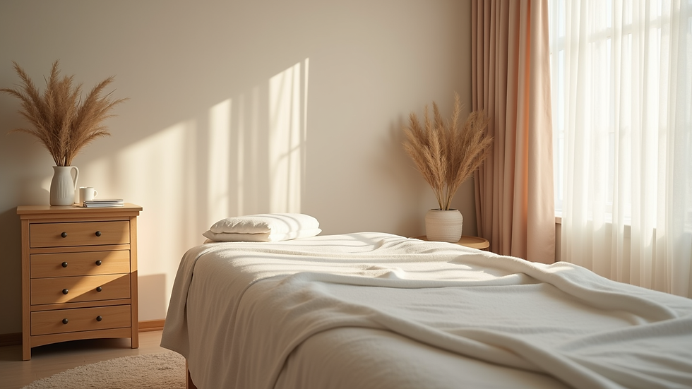 Eye-level view of a serene therapy room with calming decor
